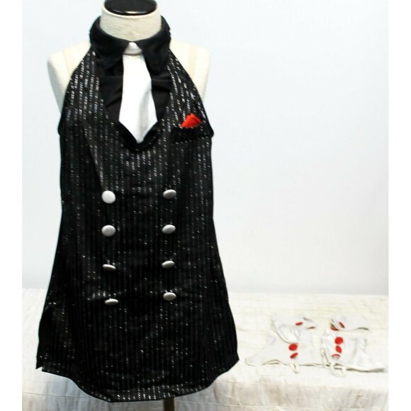 Revolution Dancewear Pinstriped Suit Black Costume Top Womens MC Formal Mob - Picture 1 of 12